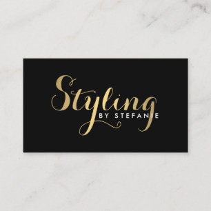 Glam Stylist Script Text Gold/Black Business Card