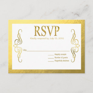 Glam Swirly Flourish Gold Foil RSVP   gold white Card
