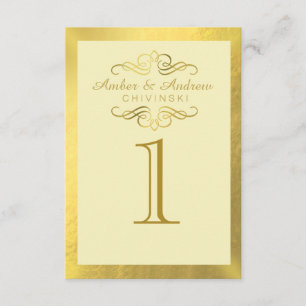 Glam Swirly Flourish Gold Foil Table Cards ivory
