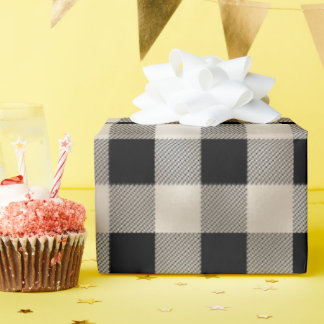 Glam Tan Black Buffalo Plaid Wrapping Paper