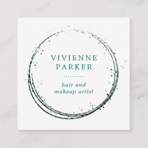 Glam Teal and Black Square Business Card