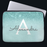 Glam Teal Aqua Blue Glitter and Sparkle Monogram Laptop Sleeve<br><div class="desc">Glam Teal Aqua Blue Ombre Faux Glitter and Sparkle Modern and Elegant Monogram Case. This case can be customized to include your initial and first name.</div>