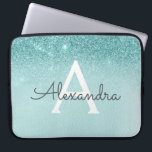 Glam Teal Aqua Blue Glitter and Sparkle Monogram Laptop Sleeve<br><div class="desc">Glam Teal - Aqua Blue - Mint Ombre Faux Glitter and Sparkle Modern and Elegant Monogram Case. This case can be customized to include your initial and first name.</div>