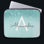 Glam Teal Aqua Blue Glitter and Sparkle Monogram Laptop Sleeve<br><div class="desc">Glam Teal - Aqua Blue - Mint Ombre Faux Glitter and Sparkle Modern and Elegant Monogram Case. This case can be customized to include your initial and first name.</div>