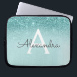 Glam Teal Aqua Blue Glitter and Sparkle Monogram Laptop Sleeve<br><div class="desc">Glam Teal - Aqua Blue - Mint Ombre Faux Glitter and Sparkle Modern and Elegant Monogram Case. This case can be customized to include your initial and first name.</div>