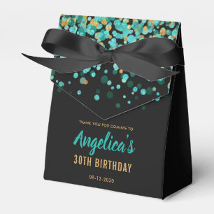 Glam Teal Gold Glitter Confetti Thank You Birthday Favor Box