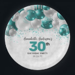 Glam Teal Green Silver Balloon Glitter Birthday Paper Plate<br><div class="desc">Modern Glam Teal Green Silver Balloon Glitter Sparkle Any Age Birthday Party Plates</div>