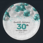 Glam Teal Green Silver Balloon Glitter Birthday Paper Plate<br><div class="desc">Modern Glam Teal Green Silver Balloon Glitter Sparkle Any Age Birthday Party Plates</div>