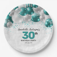 Glam Teal Green Silver Balloon Glitter Birthday