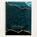Glam Teal Velvet Agate Geode Gold Script Planner<br><div class="desc">Glam Teal Velvet Agate Geode Gold Script Planner</div>