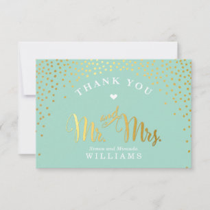 GLAM THANK YOU rustic gold confetti mint white Card