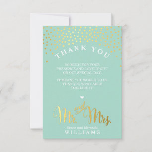 GLAM THANK YOU rustic gold confetti mint white Card