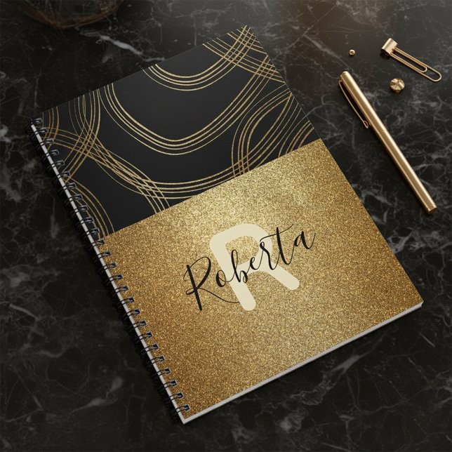 Glam Trendy Chic Black and Gold Glitter  Notebook (Creator Uploaded)