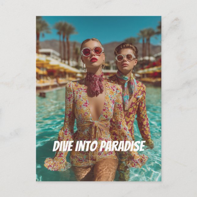 Glam Tropical Pool Party Vibes Postcard (Front)