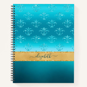 Glam Turquoise Gold Glitter Elegant Personalized Notebook
