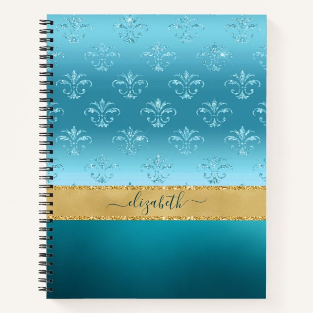 Glam Turquoise Gold Glitter Elegant Personalized  Notebook (Front)
