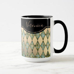 Glam Turquoise Harlequin Personalized Mug