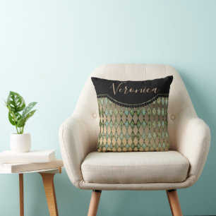 Glam Turquoise Harlequin Personalized Throw Pillow