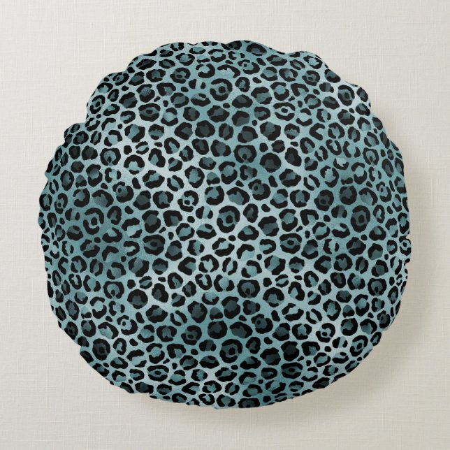 Glam Turquoise Teal Blue Leopard Print    Round Pillow (Front)