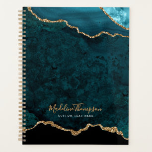 Glam Turquoise Velvet Agate Géode Gold Script