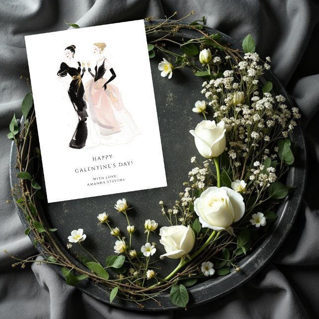 Glam Two Pretty Elegant Women Galentine's Day Card (Glam Two Pretty Elegant Women Galentine's Day Cards for Your Best Fiends.)