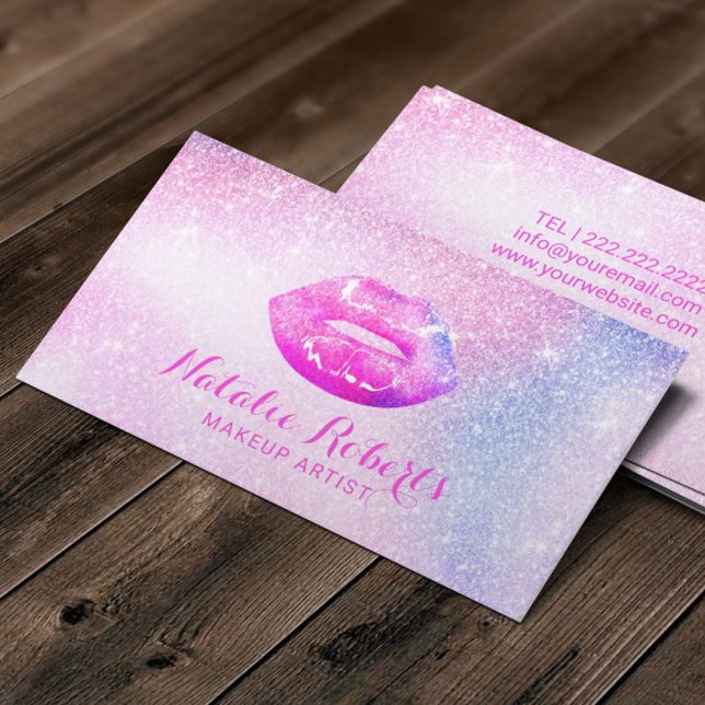 Glam Unicorn Glitter Chic Lips Makeup Artist Business Card (Creator Uploaded)