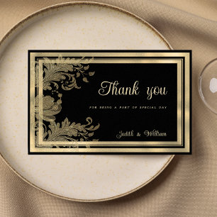 Glam vintage black gold lace floral Thank You Invitation