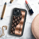 Glam Vintage Damask Pattern Rose Gold Black<br><div class="desc">This design features a chic rose gold metallic damask pattern on a black background on the left, and a rose gold faux foil image on the right in the shape of a wave bordered with rose gold faux glitter. Personalize it with your name or monogram in a stylish black handwritten...</div>