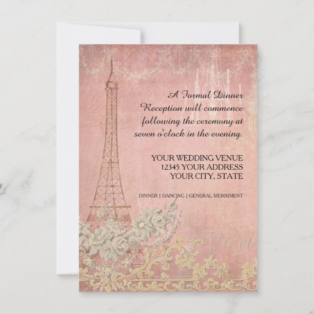 Glam Vintage Paris Parisian Wedding Reception Invitation (Back)