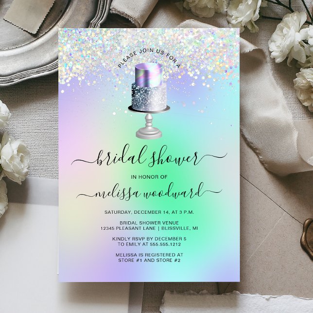 Glam Wedding Cake Holographic Bridal Shower Invitation (Creator Uploaded)