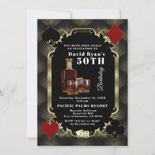 Glam Whiskey And Cigar Casino 50th Birthday Party  Invitation