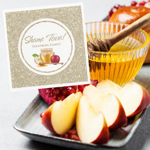 Glam White and Gold Jewish Hebrew Rosh Hashanah Napkin