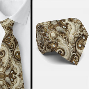 Glam White and Gold Lace Paisley Diamond Neck Tie