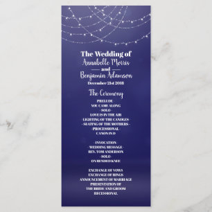 Glam White Fairy Light Blue Wedding Program