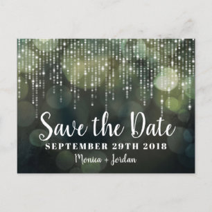Glam White Fairy Lights black green SAVE THE DATE Announcement Postcard