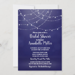 Glam White Fairy Lights Blue Bridal Shower Invitation