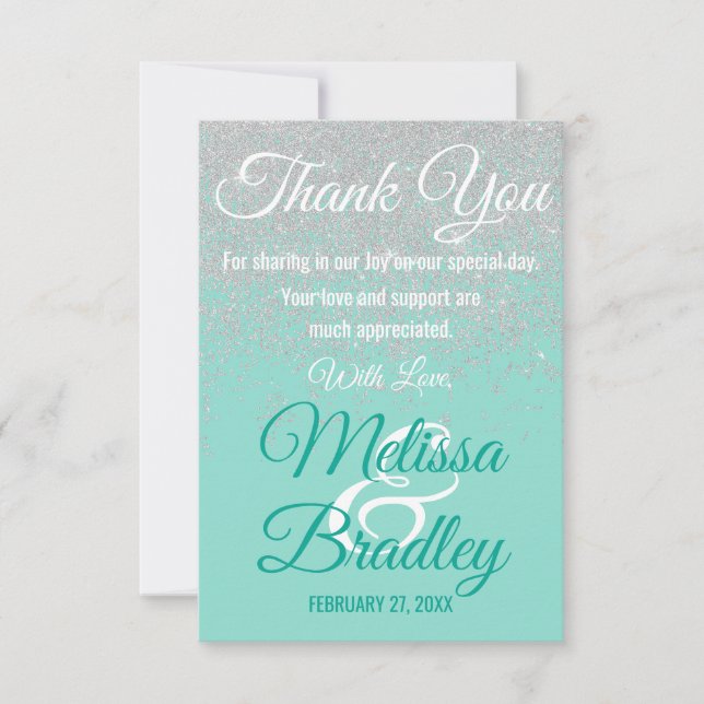 Glam White Glitter Sparkles Teal Thank You (Front)
