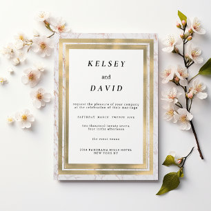 Glam white gold glitter marble elegant wedding invitation