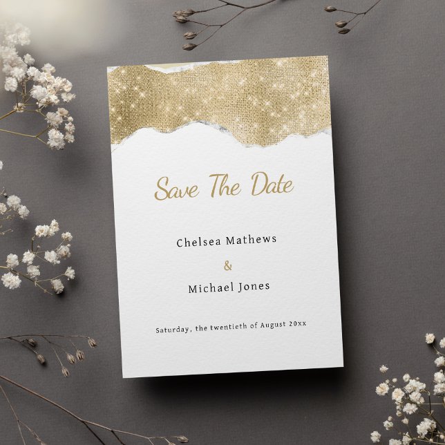 Glam white gold silver glitter Save The Date  (Glam white gold silver glitter Save The Date)