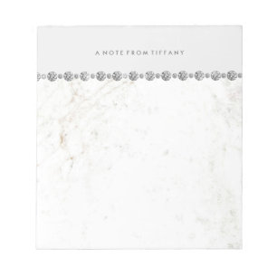 Glam White Marble and Diamond Look on Soft Grey Notepad