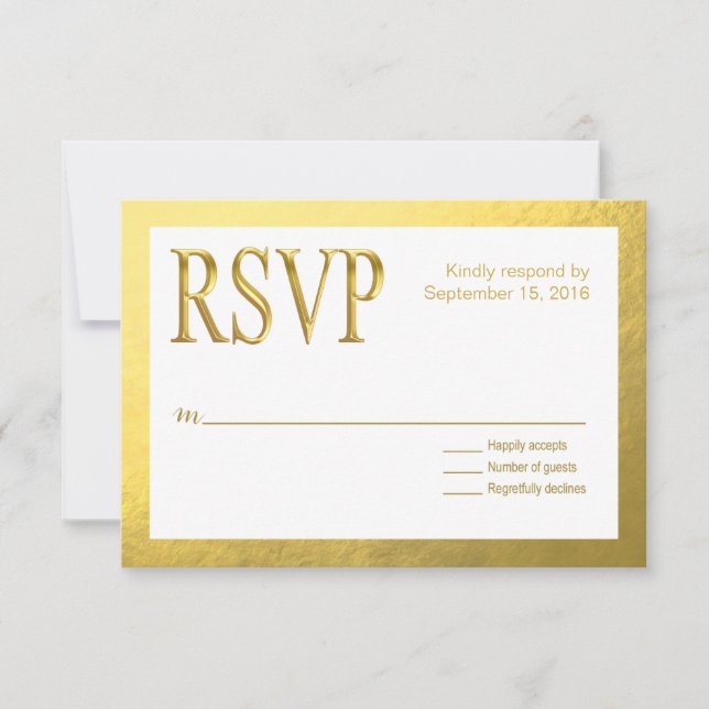 Glam White RSVP avec Gold Nugget Faux Foil Outline (Devant)