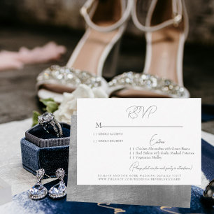 Glam White & Silver Wedding RSVP Card