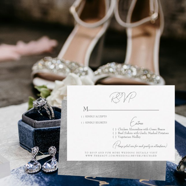 Glam White & Silver Wedding RSVP Card (Creator Uploaded)