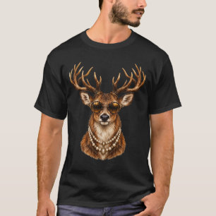 Glam Whitetail Deer Wearing Sunglasses Necklace T-Shirt