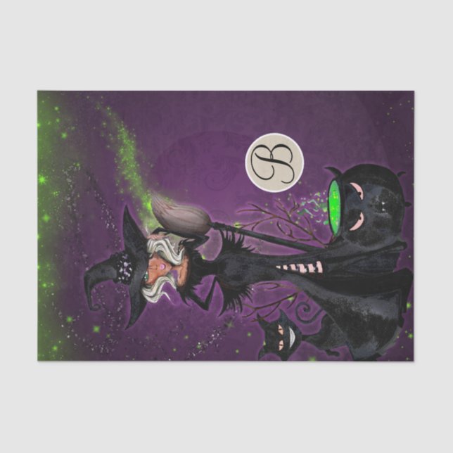 Glam Witch Halloween Monogram Letter Initial Tissue Paper (Front)