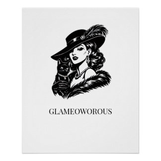 Glam Woman with Cat Fashion Illustration Poster