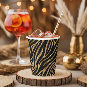Glam Zebra Stripes Pattern Black Gold ID1151 Paper Cups