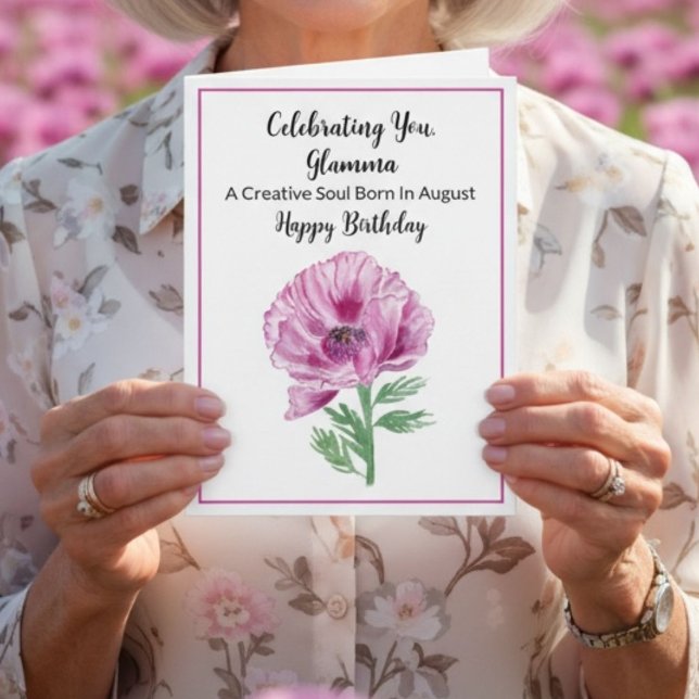 Glamma Happy August Birthday Purple Poppy  Card (Creator Uploaded)