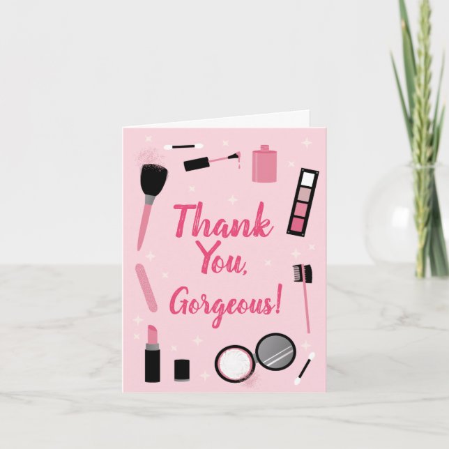 Glamor de maquillage rose fille Carte de remerciem (Devant)