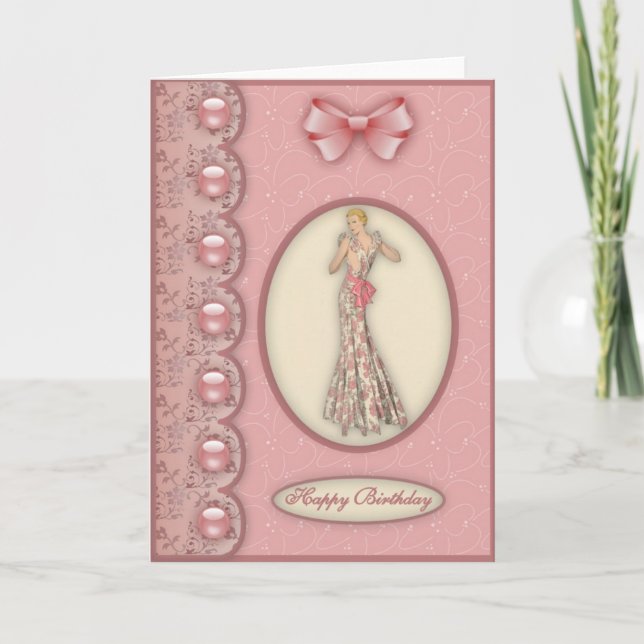 Glamor Girl en rose - Carte Anniversaire (Devant)
